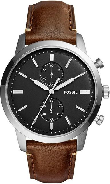 Fossil Armbanduhr Herren, Quarz, Edelstahlgehäuse, Leder, Schwarz - Bild 1