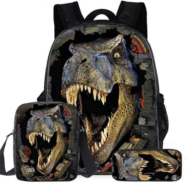 3er-Set Dinosaurier Schultaschen-Set mit 3D-Aufdruck, Rucksack mit Laptopfach, Umhängetasche und Federmäppchen in Multicolour - Bild 1