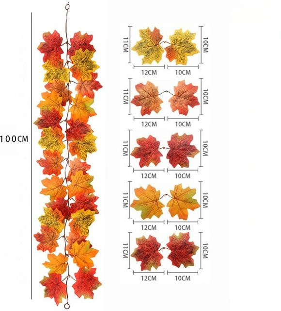 Künstliche Ahornblatt-Girlande von YJSTY in Orange für Herbst, Thanksgiving und Halloween, Länge: 100 cm - Bild 1