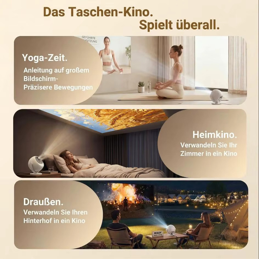 XGODY 4K Heimkino Projektor mit 360 ANSI, Android, elektrischem Fokus und Kurzdistanz-Funktion, Weiß - Bild 7