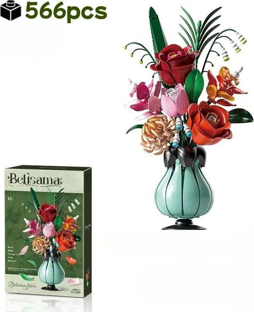 Bunter Blumenstrauß aus Bausteinen mit Vase als Lernspielzeug und Dekoration für Erwachsene und Kinder - Bild 1