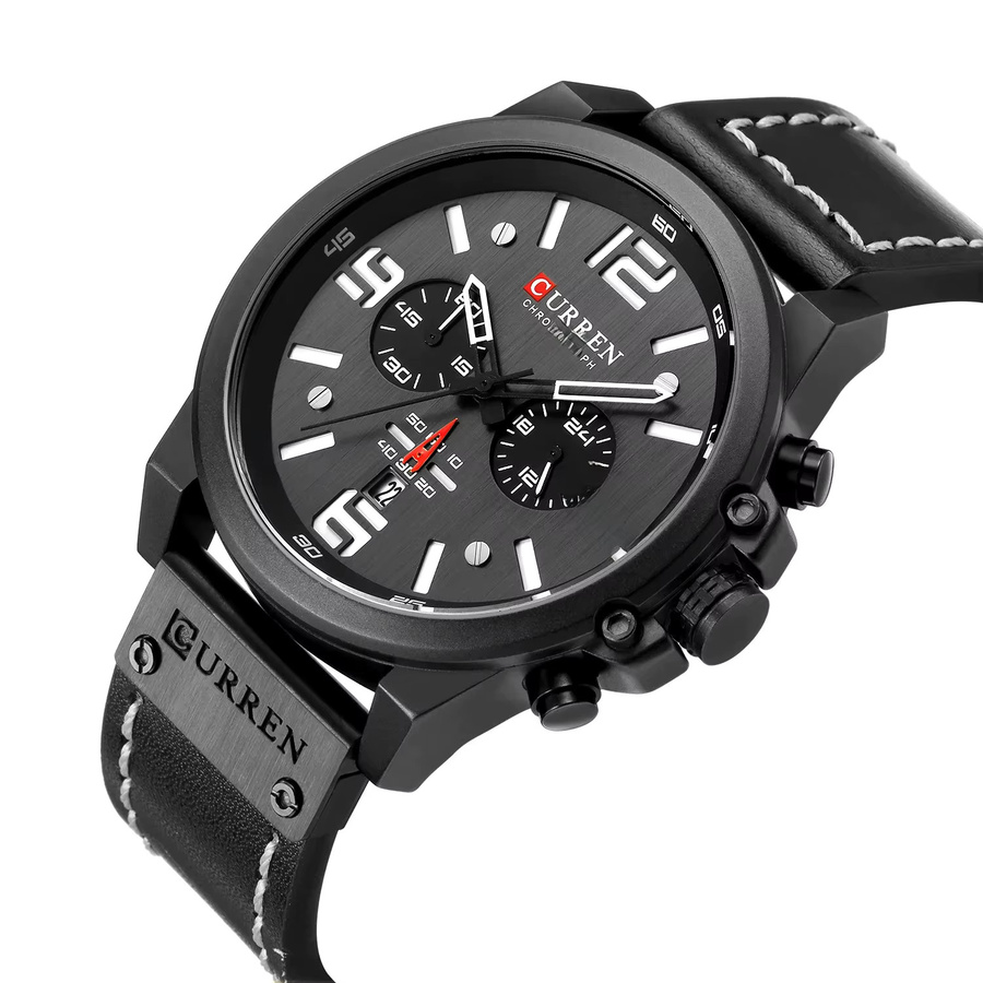 CURREN Armbanduhr, Quarz, Leder, Schwarz, Herren - Bild 3