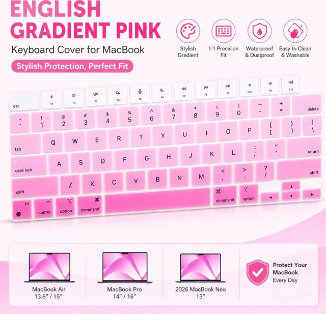 Silikon-Tastaturabdeckung für Apple MacBook Air 13 und 15 Zoll sowie MacBook Pro 14 und 16 Zoll in Grau, US-Layout, kompatibel mit M1 M2 M3 M4 M5 Modellen 2021-2026 - Bild 1