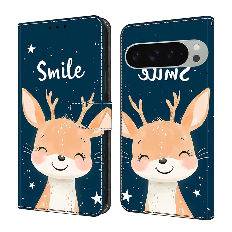 Leder-Handyhülle für Google Pixel 10 9 8 7 6 Pro XL mit magnetischer Brieftasche und Blumen- sowie Hirsch-Motiv - Bild 2