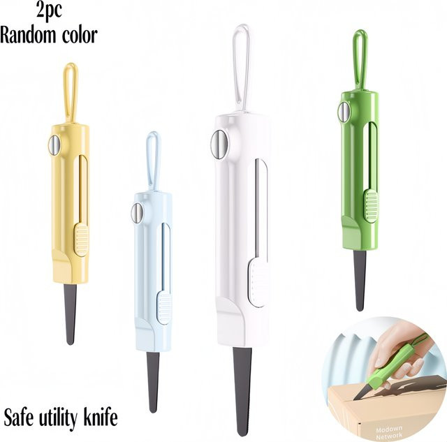 2er-Pack Sicherheits-Rundkopf-Cuttermesser als tragbares Mini-Schneidewerkzeug und Paketöffner in zufälliger Farbe - Bild 1
