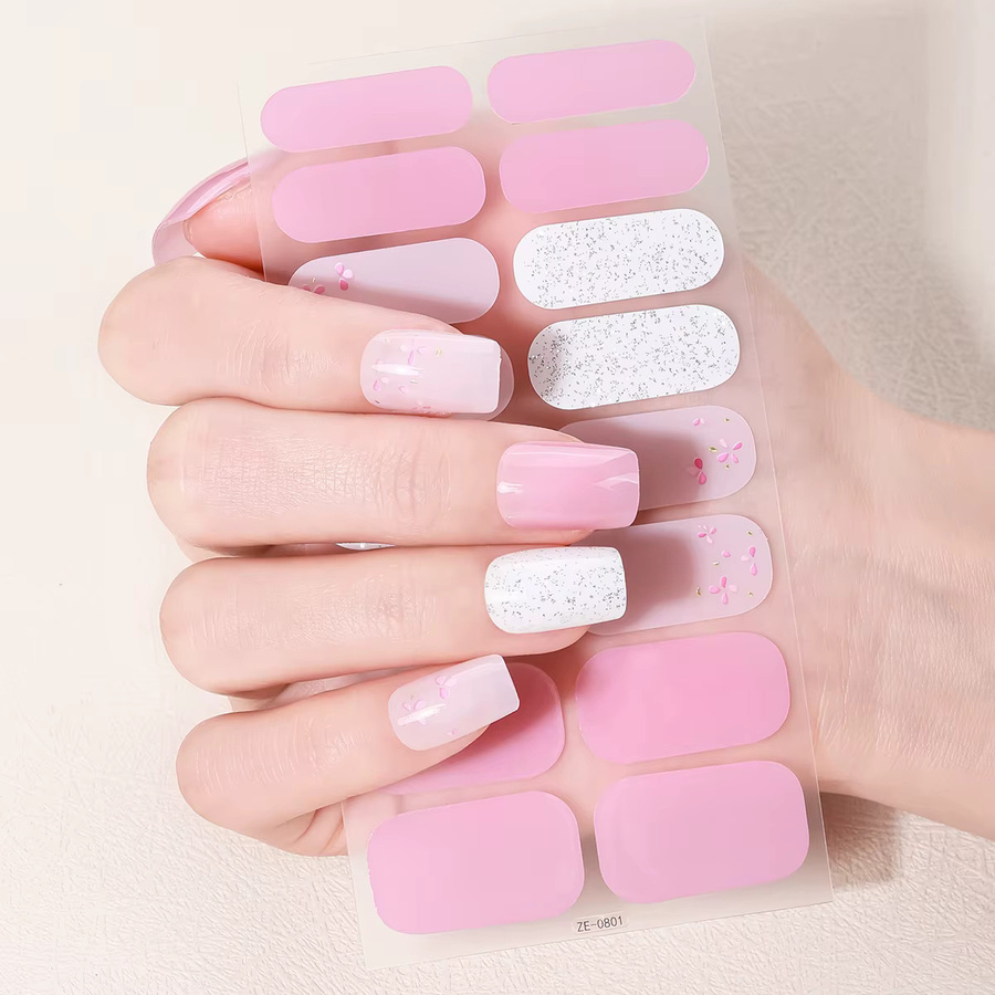 Französische Nagelaufkleber, Glitzer-Pailletten, Blumen, Glänzend - Bild 1