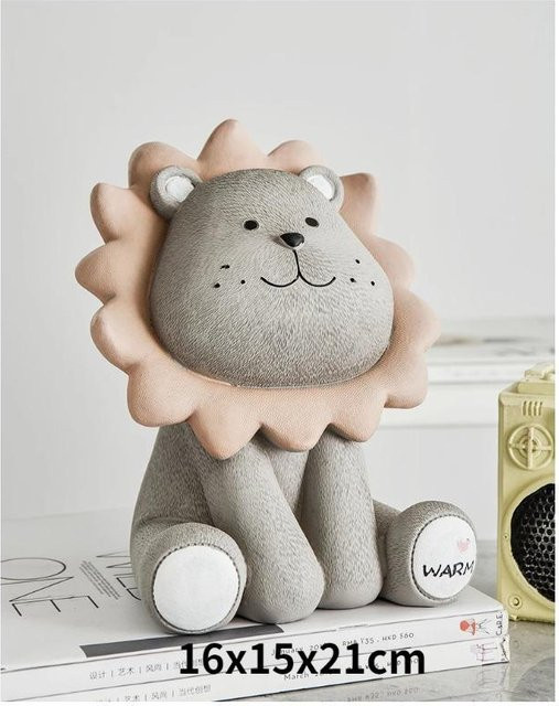Nordisches Löwen-Sparschwein in Grau, kreative Spardose für Kinder und als dekoratives Ornament, B/T/H: 19,0 x 12,0 x 14,0 cm - Bild 1