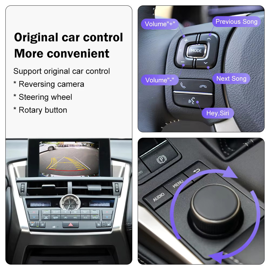 Road Top Drahtloses CarPlay und Android Auto Interface mit Mirror Link, Airplay und Siri Voice für Lexus NX RX IS ES GS RC CT LS LX LC UX GX (2014-2019), Schwarz - Bild 3