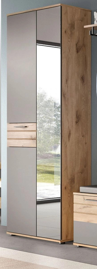 Inn.Furn Garderobenschrank Tomaso mit Spiegel in Eiche und Grau, B/T/H: 70 x 37 x 200 cm - Bild 2