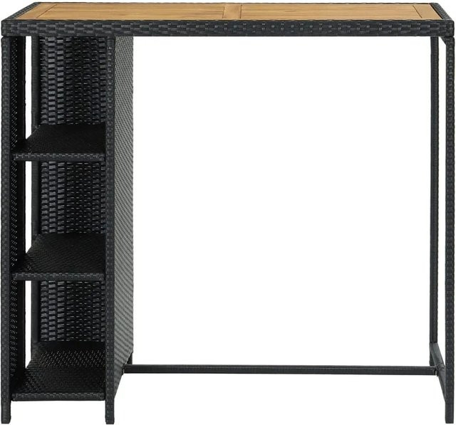 vidaXL Bartisch mit Regal Schwarz aus Poly-Rattan, Stahl und Akazien-Massivholz B/T/H: 120 x 60 x 110 cm - Bild 1