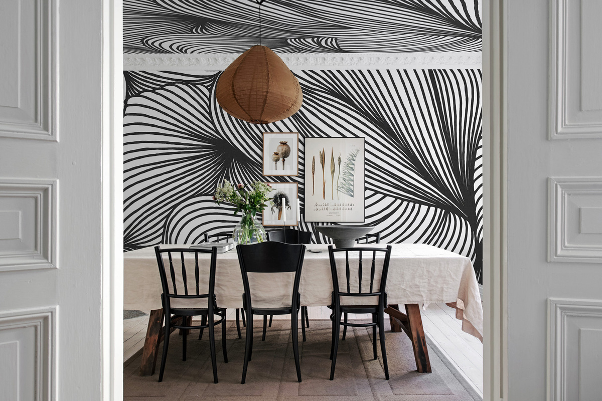 Rebel Walls Mural Opulence Lines Wandtattoo in Graphit mit abstraktem Design in Grau und Schwarz - Bild 1
