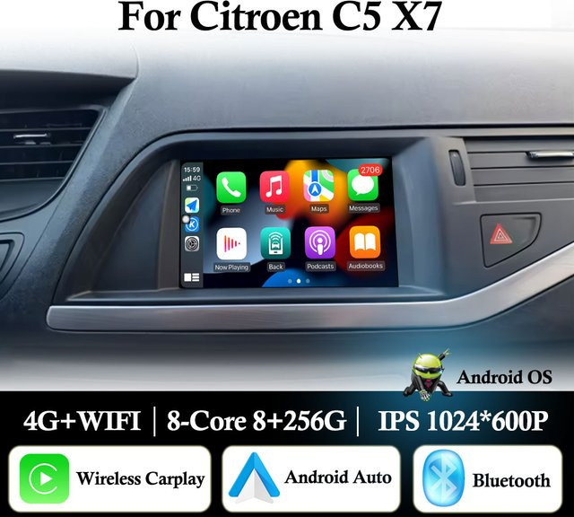 KJ-NAVI Android 16 Autoradio für Citroen C5 X7 mit 7 Zoll Touchscreen, GPS, Bluetooth und Wi-Fi in Schwarz - Bild 1