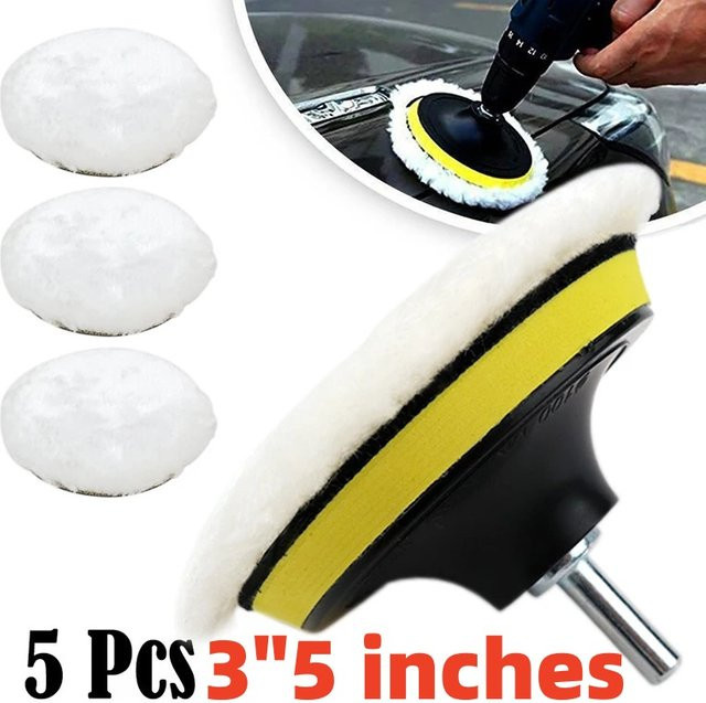 SLADE Polierpads Set aus weicher Wolle für Auto-Detailing und Wachsen, 5 Stück, Weiß, 3 Zoll und 5 Zoll - Bild 1