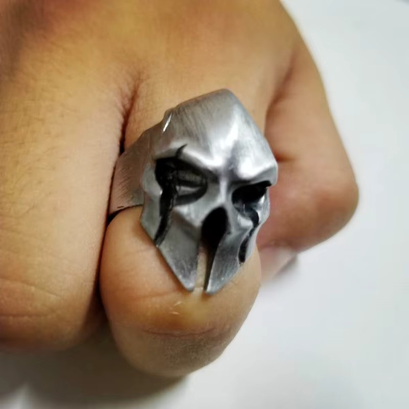CYTUPR Ring Spartaner Helm Totenkopf, Vintage, Silber, Herren - Bild 4
