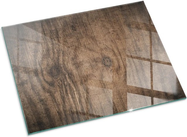 Tulup Glasplatte für Kamin mit natürlichem Holzmuster in Braun, B/B/H: 80 x 60 cm - Bild 1