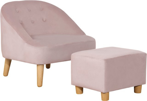 HOMCOM Kindersessel mit Fußhocker in Rosa, gemütliches Kinder-Sofa mit Samtoptik und Eukalyptusholz, B/T/H: 51 x 51 x 50 cm