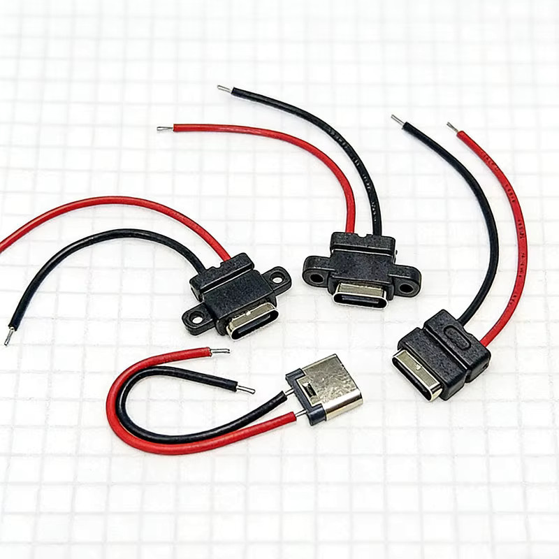 JCD USB-C-Buchse mit Kabel, 2-Pin Wasserdichte USB-C-Stecker mit Schraubenloch und Schnellladeanschluss, Schwarz - Bild 3