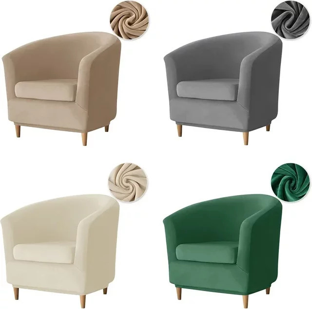 WANERQU Stretch Velvet Sesselbezug mit Sitzkissenbezug, elastischer Club Sofa Slipcover für Relax Sessel, Beige - Bild 1