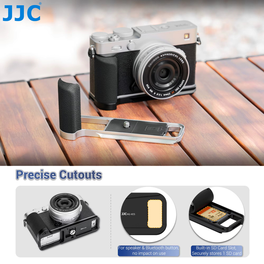 JJC Kameragriff für Fujifilm X-E5 in Silber mit SD-Kartensteckplatz und Arca Swiss L-Halterung - Bild 5