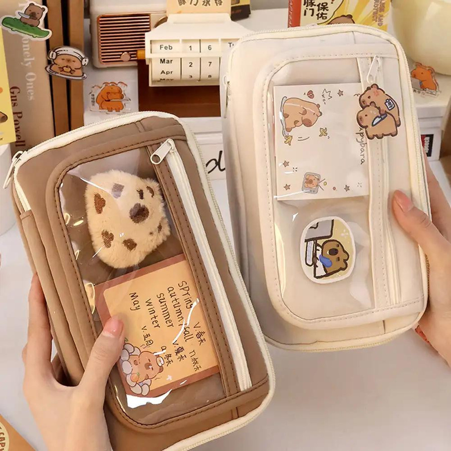 Transparentes Kawaii-Federmäppchen von Yiran Furniture als wasserdichte Stiftbox und Kosmetiktasche für Mädchen, Farbe: Transparent - Bild 2
