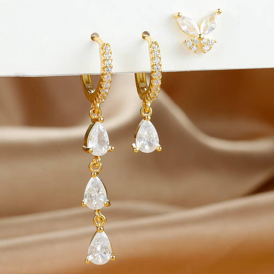 Ohrringe Set Edelstahl, Zirkonia, Gold, Damen - Bild 2