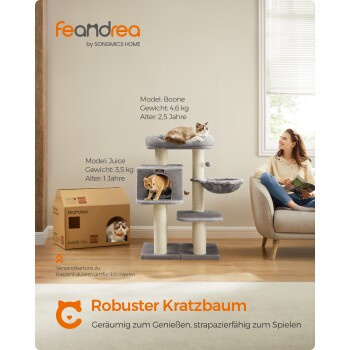 Feandrea Kratzbaum Cave in Beige und Hellgrau mit Sisal-Elementen, Höhe: 112 cm - Bild 2