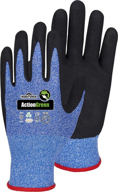 Workpower Action Green Handschuhe 12055 Dunkelblau-meliert-Schwarz Gr. 9 mit Nitrilbeschichtung und EN 388 Schutzstandard - Bild 1