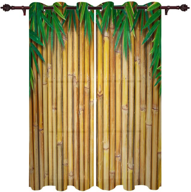 Super Six Bambus-Fenstervorhang aus Polyester in Grün, semi-transparent, 2er-Set, Breite: 100 cm, Höhe: 160 cm - Bild 1
