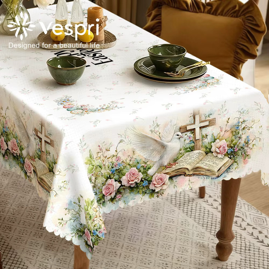 Vespri Oster-Tischdecke aus Polyester mit Blumenmuster in Weiß und Rosa für Partys und Feste - Bild 4
