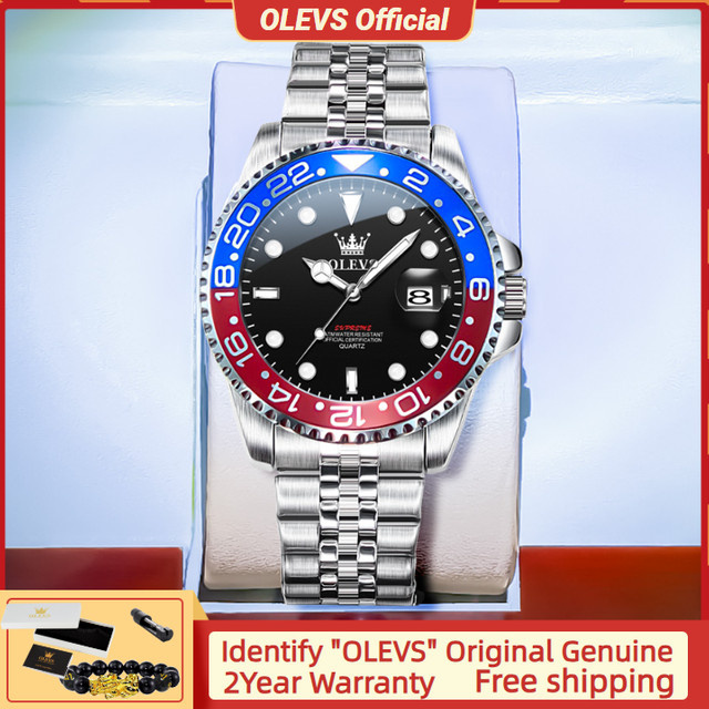 OLEVS Armbanduhr, Quarz, Edelstahl, Blau, Mondphase, Herren - Bild 1