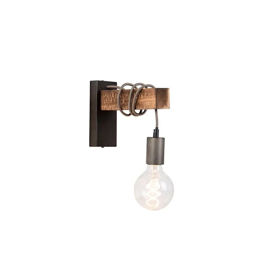 QAZQA Industrielle Wandleuchte aus Metall und Holz in Schwarz, dimmbare LED-Nachtleuchte im Edison-Stil für Wohnzimmer, Flur oder Schlafzimmer - Bild 2