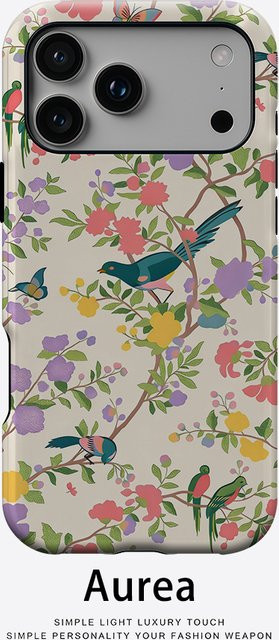 Potdemiel Aurea Case Matte Bumper MagSafe kompatible iPhone Hülle mit Blumen, Vogel und Schmetterling Druck in Multicolour - Bild 1