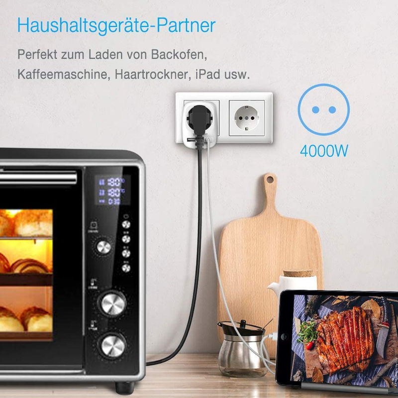 TESSAN Steckdosenleiste mit 3 AC-Ausgängen und 3 USB-Anschlüssen in Grau - Bild 3