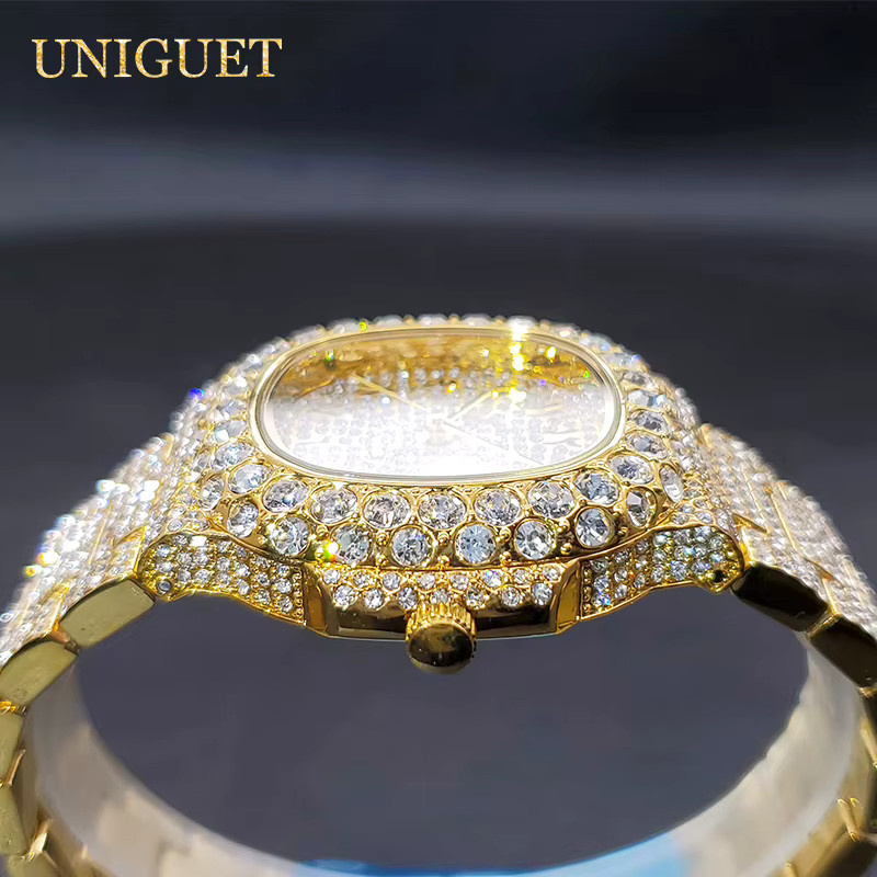 UNIGUET Digitaluhr, Quarz, Gold, Eckig, Diamantbesetzt, Herren - Bild 2