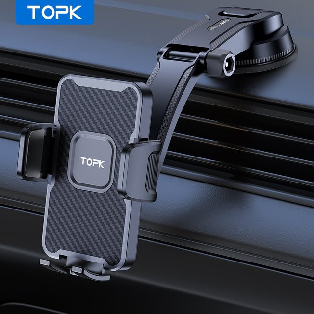 TOPK Autotelefonhalterung für das Auto in Schwarz, verstellbar in vertikaler und horizontaler Richtung mit hoher Stabilität und starker Haftung - Bild 1