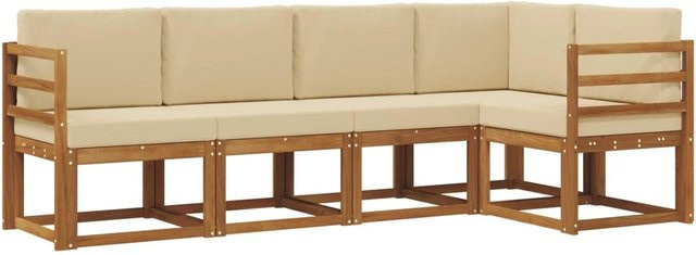 vidaXL L-Shape Garten-Sofa Set aus Akazienholz in Beige und Braun mit 5 Kissen und abnehmbaren Bezügen - Bild 1