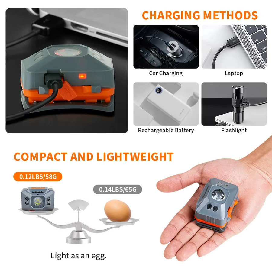 Naturehike Ultraleichte Camping Laterne mit Bewegungssensor, IPX4 Wasserdicht, USB-Ladung, Grau - Bild 3