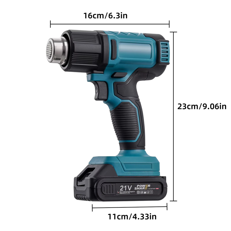 Makita Kabelloser Heißluftfön 350W in Blau mit 3 Düsen und einstellbarer Temperatur - Bild 2
