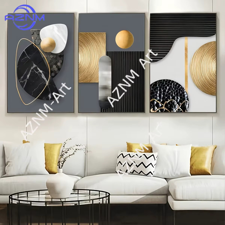 3-teiliges Leinwand-Poster-Set von Livi mit abstrakter geometrischer Marmorkunst in Multicolour für deine Wanddekoration - Bild 2