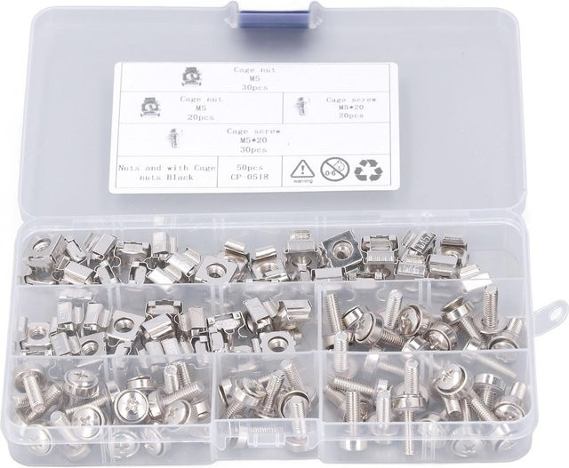 Meterk Käfig-Montagesatz mit M5x20 Schrauben und Muttern aus vernickeltem Eisen in Silber, 50 Sets - Bild 1