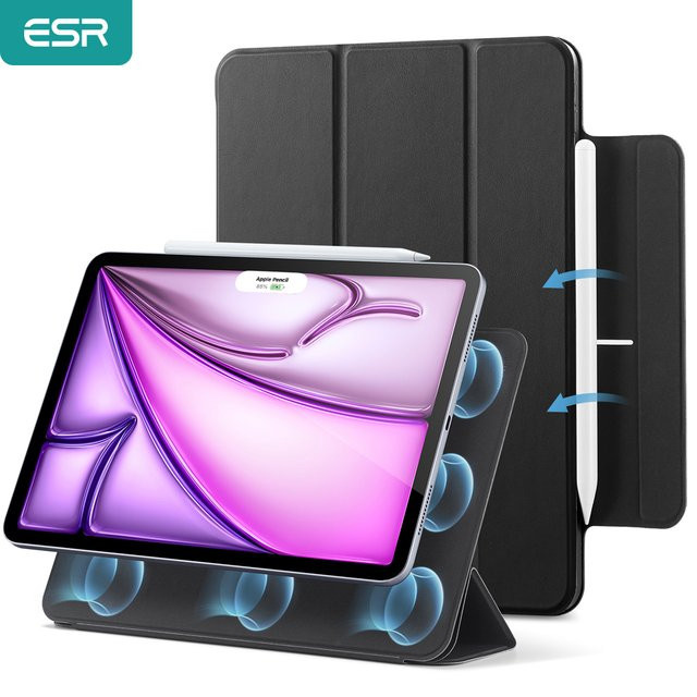 ESR iPad Air 11 Zoll Hülle für M4/M3/M2 Modelle mit magnetischer Abdeckung und Auto-Wake-Funktion in Schwarz oder Lila - Bild 1
