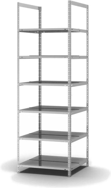 PROREGAL Aktenregal aus verzinktem Stahl mit 6 Ebenen, H x B x T: 220 x 75 x 60 cm, beidseitig nutzbar, silber - Bild 1