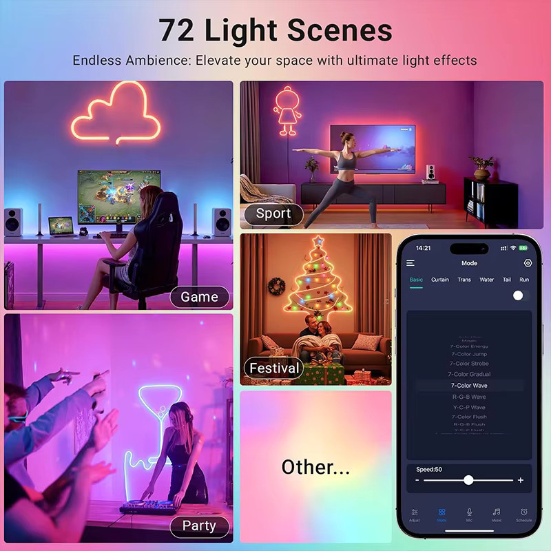 Aogled RGBIC Neon-LED-Lichtleiste in Multicolour mit App- und Fernbedienung, Musiksynchronisation und Timer-Funktion - Bild 3