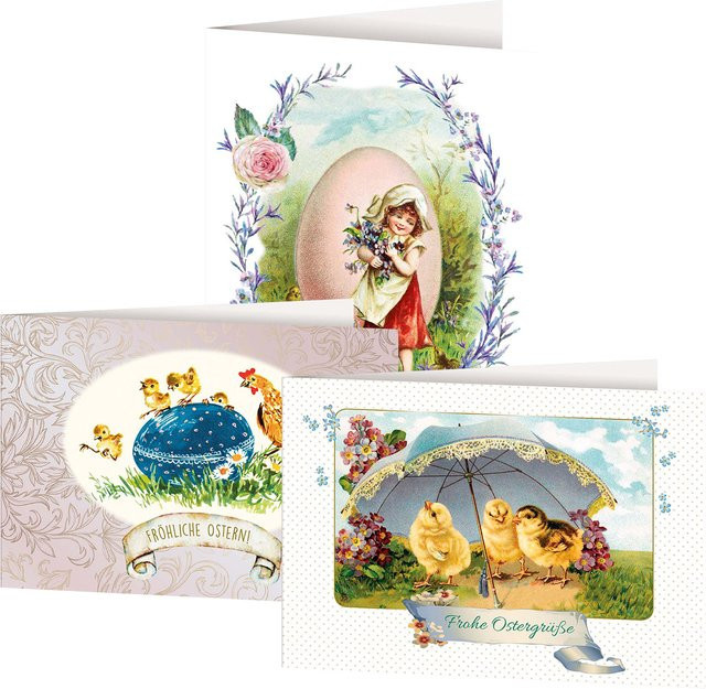 3er-Set Grußkarten Nostalgische Ostergrüße vom St. Benno Verlag in Multicolor - Bild 1