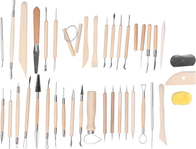 OutsideWorld 41-teiliges Töpferwerkzeug-Set zum Modellieren und Schnitzen von weichem Ton in Beige - Bild 1