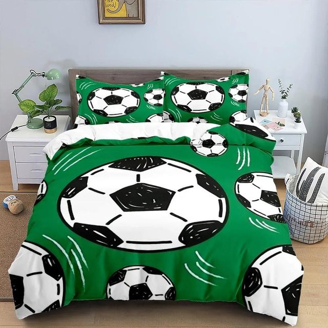 JMG Household Supplies Fußball 3D Bettwäscheset aus Mikrofaser in Grün, bestehend aus Bettbezug und Kissenbezügen, B/B: 240 x 220 cm - Bild 1