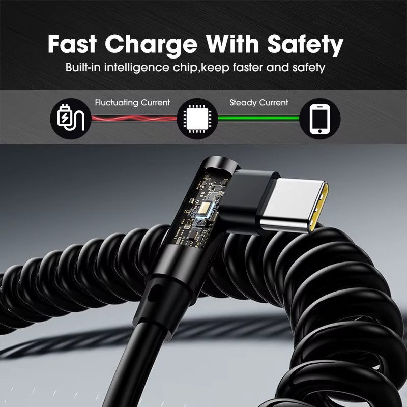 Einziehbares USB-C auf USB-C Schnellladekabel mit 120 W in Schwarz für iPhone, Samsung und andere Geräte - Bild 5