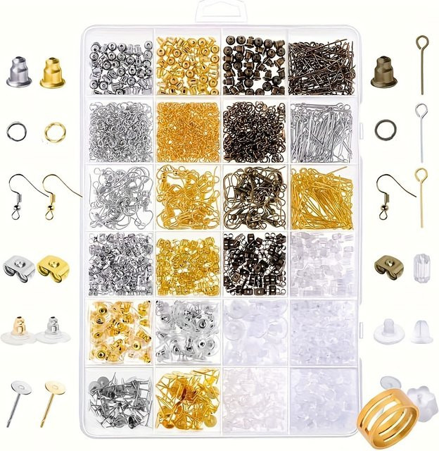 Ohrringzubehör Set, 24 Stile Haken, Bolzenpfosten, Rückseiten, Verschlüsse - Bild 1