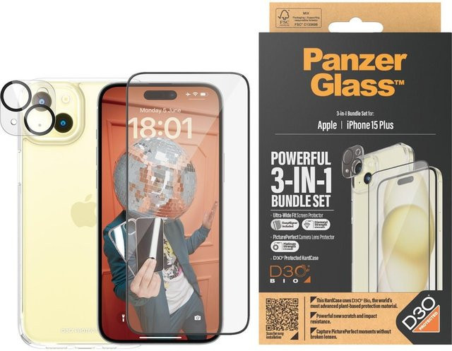 PanzerGlass 3-in-1 Schutzset für iPhone 15 Plus in Transparent und Weiß - Bild 1