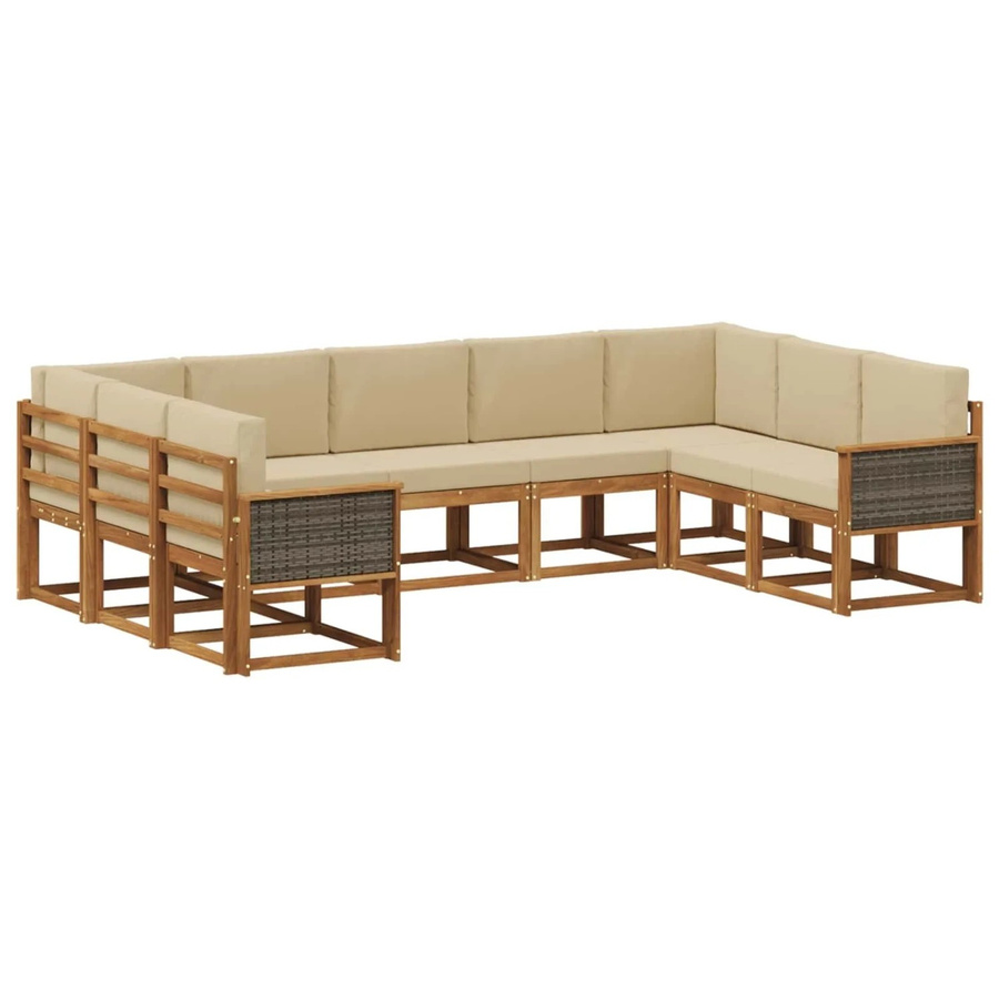 vidaXL Outdoor-Sofagarnitur aus Massivholz Akazie in Natur und Beige, 9-teiliges L-Shape Set mit Sitz- und Rückenkissen - Bild 2